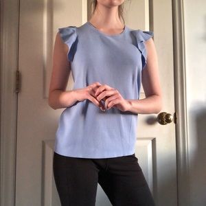 Sky blue flutter sleeve top 🦋